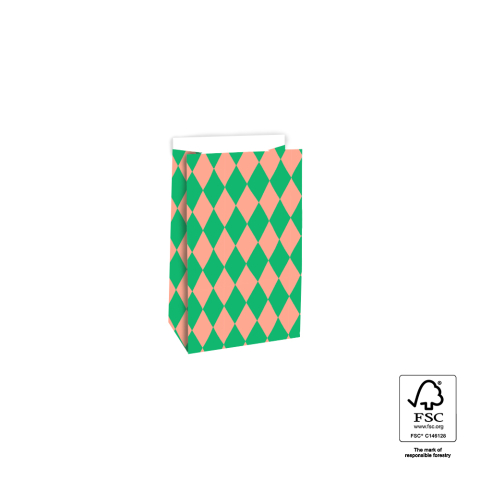 P44.078.012 Block Bottom Bags-Harlequin Green/Salmon