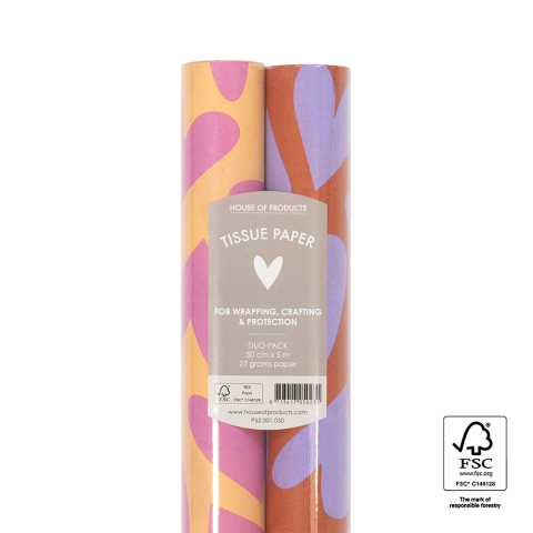 P52.001.050 Tissue Paper Rolls-Big Hearts Pink/Lilac