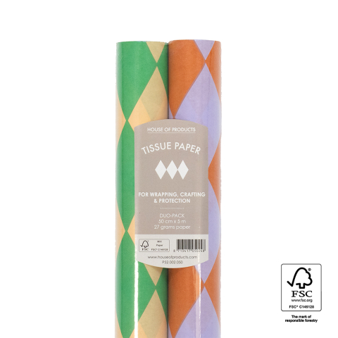 P52.002.050 Tissue Paper Rolls-Harlequin Green/Lilac