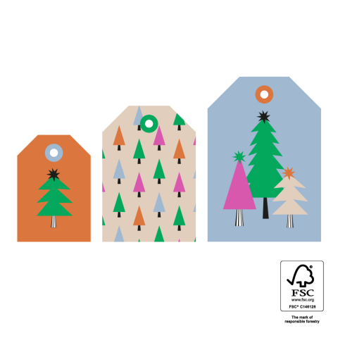 P39.017.075 X-mas Cadeaulabel Multi Sizes - Trees (S - M - L)