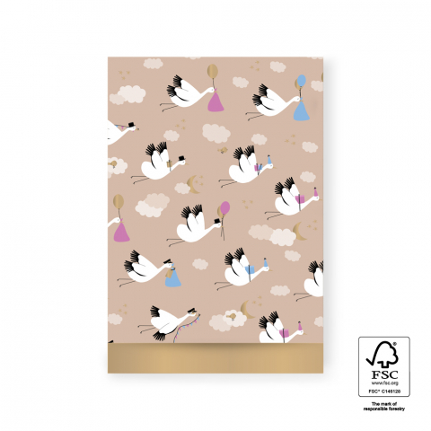 P43.159.017 Cadeauzakjes - Baby Bird Beige - Gold - 17 x 25 cm