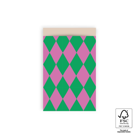 P43.219.012 Cadeauzakjes - Harlequin Green/Pink - Nude - 12 x 19 cm