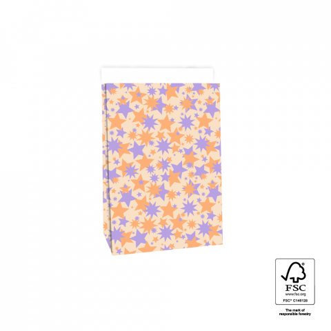 P44.054.017 Blokbodemzakken - Big Stars Lilac/Orange - 17 x 10 x 25 cm