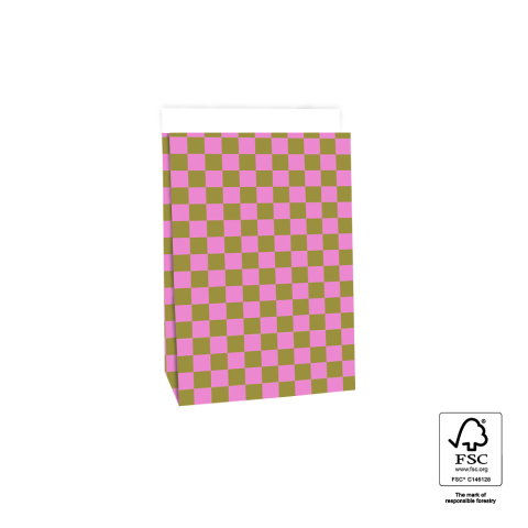 P44.063.017 Blokbodemzakken - Check Olive/Pink - 17 x 10 x 25 cm